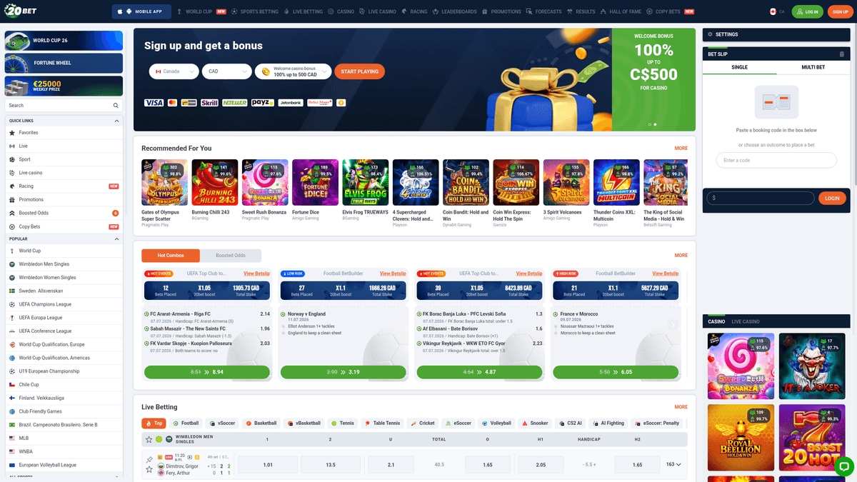 20Bet homepage