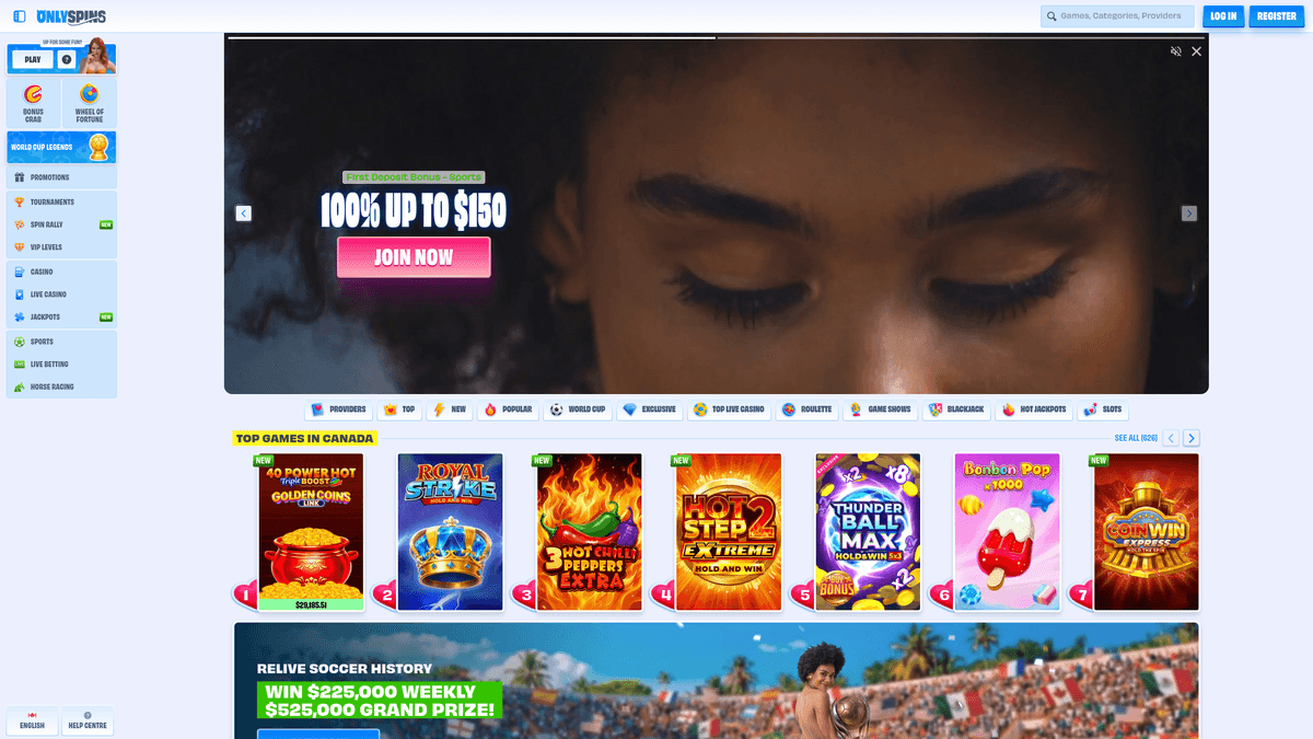OnlySpins homepage