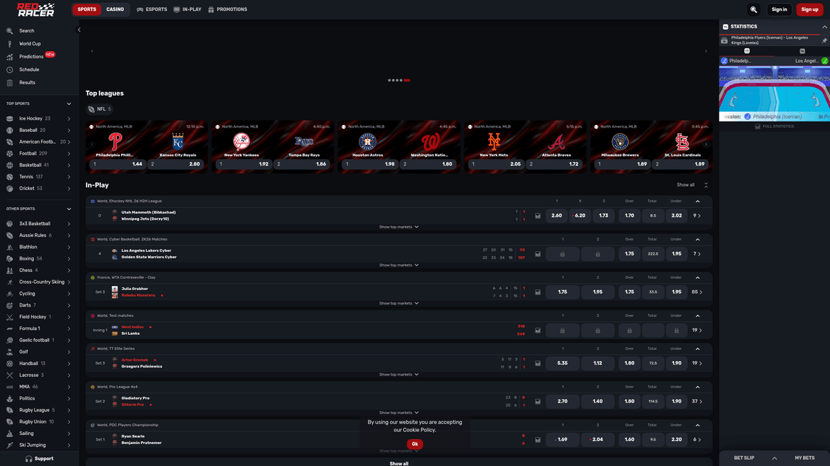 RedRacer casino lobby