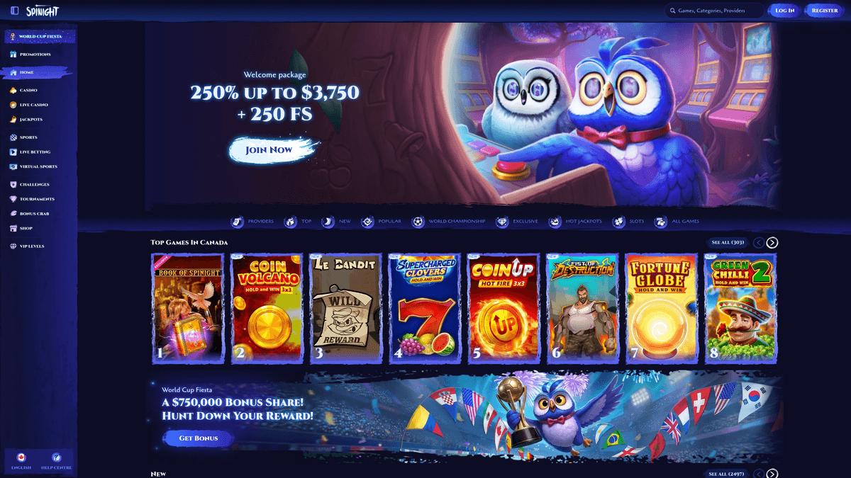 Spinight homepage