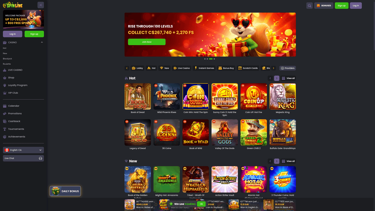 Spinline casino lobby